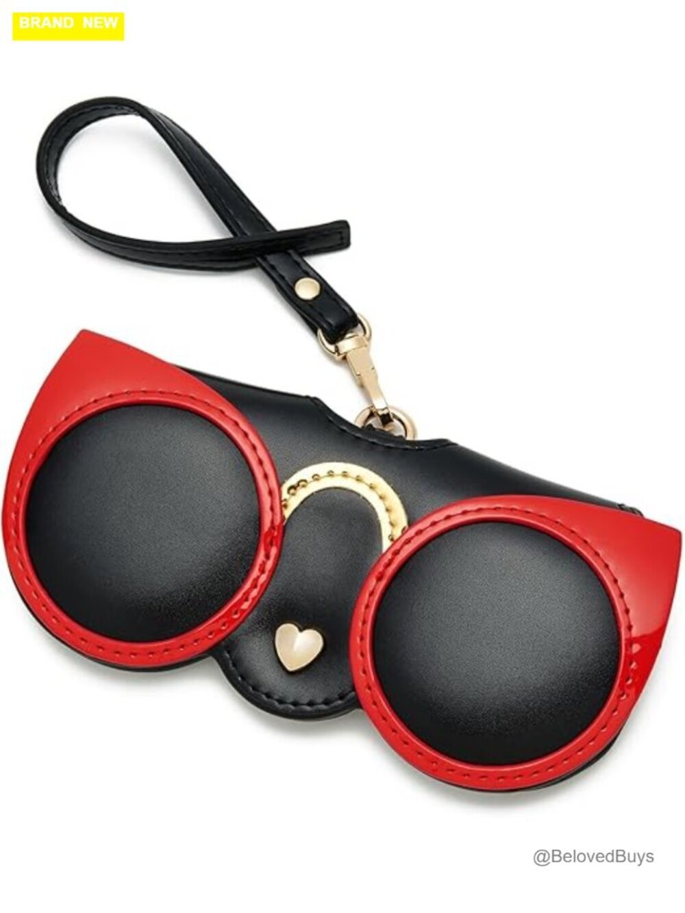Soft PU Leather Glasses Case with Metal Button Closure and Strap